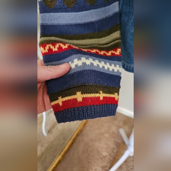 Vintage KORET Jean shirt/jacket with Knit wool printed sleeves and back. Size M - Picture 5 of 11